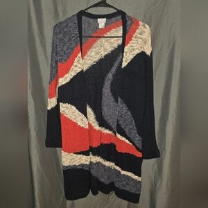 Chico's Black and Red Abstract Cardigan